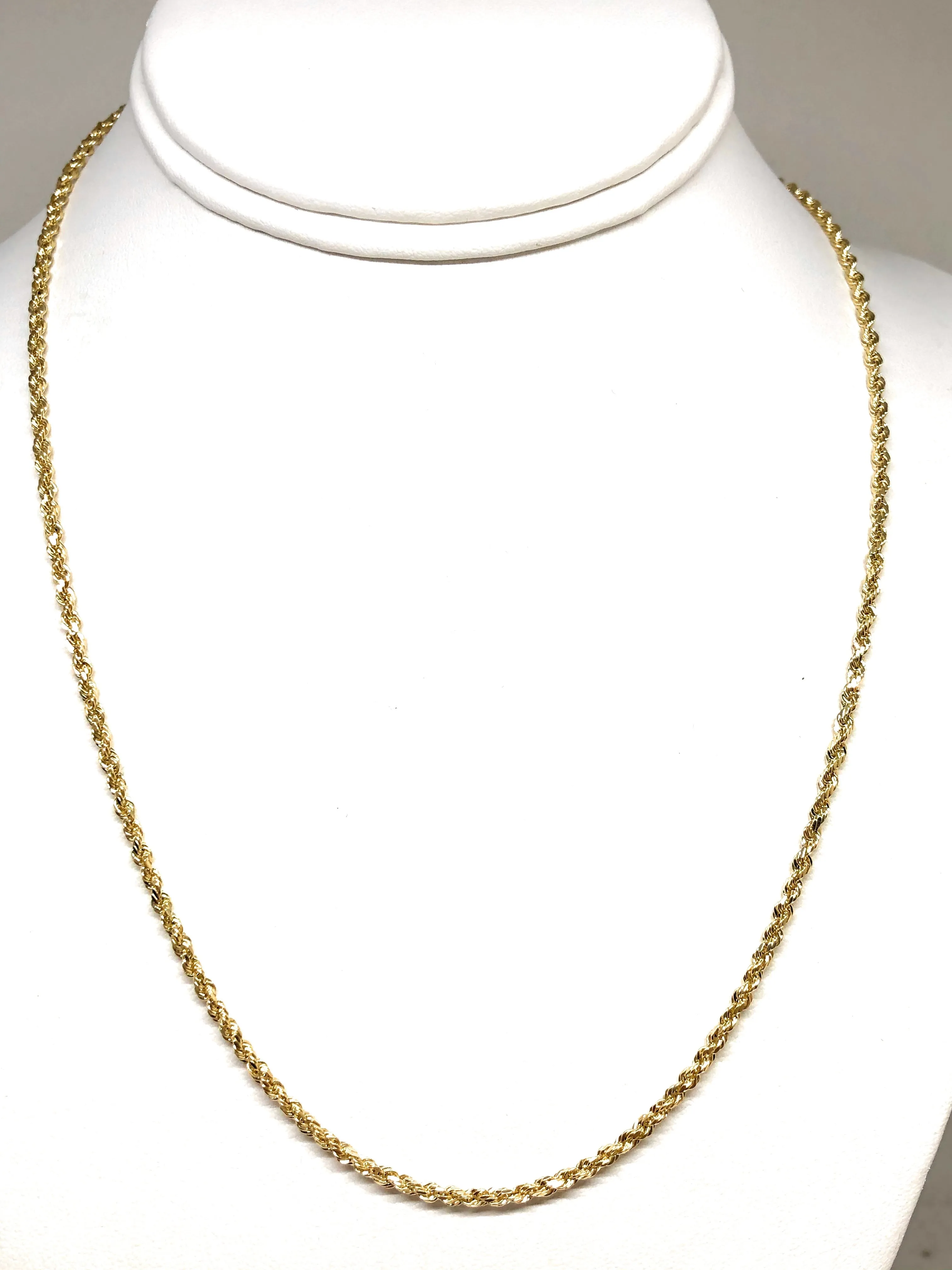 14k Solid Gold Yellow Rope Chain 18-26 inches 2.5mm (Semi-Hollow Style)