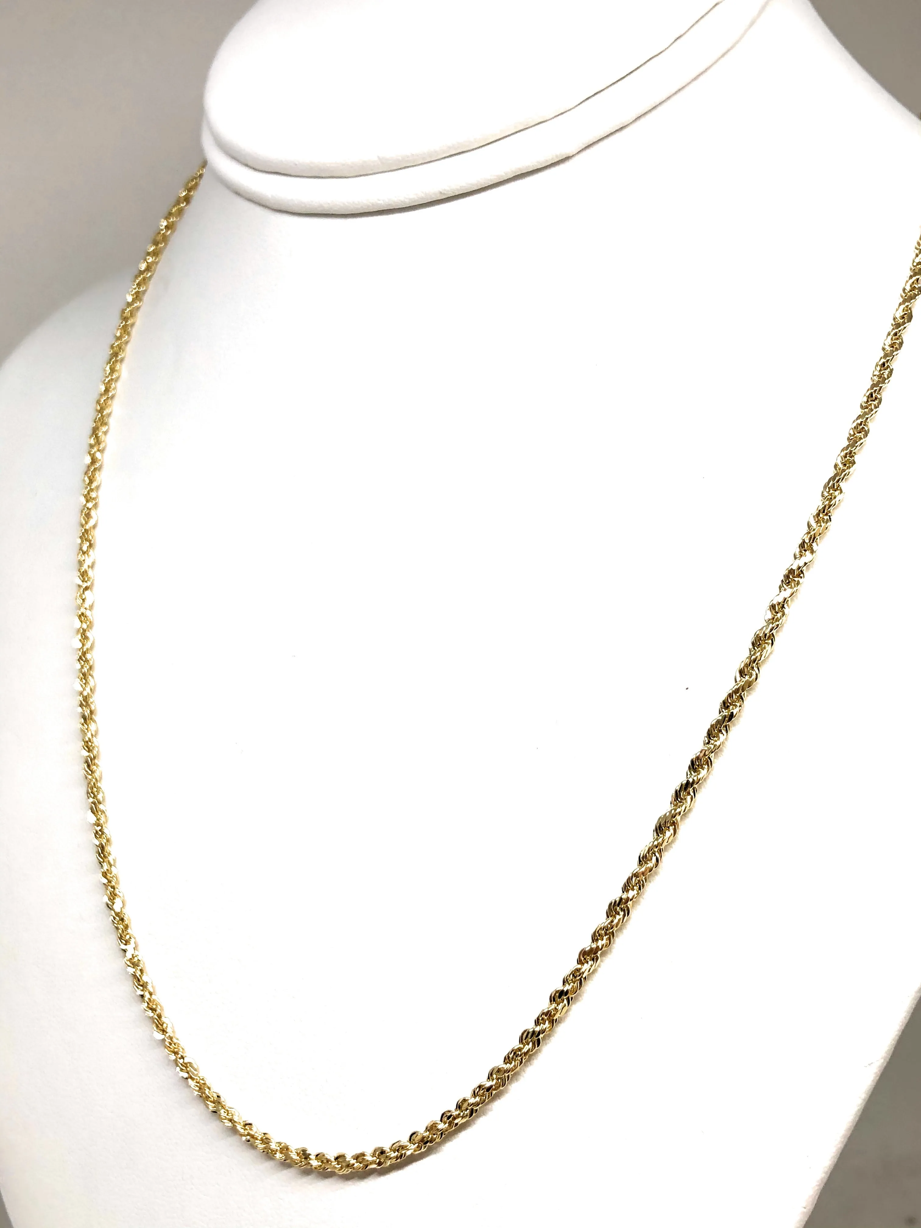 14k Solid Gold Yellow Rope Chain 18-26 inches 2.5mm (Semi-Hollow Style)