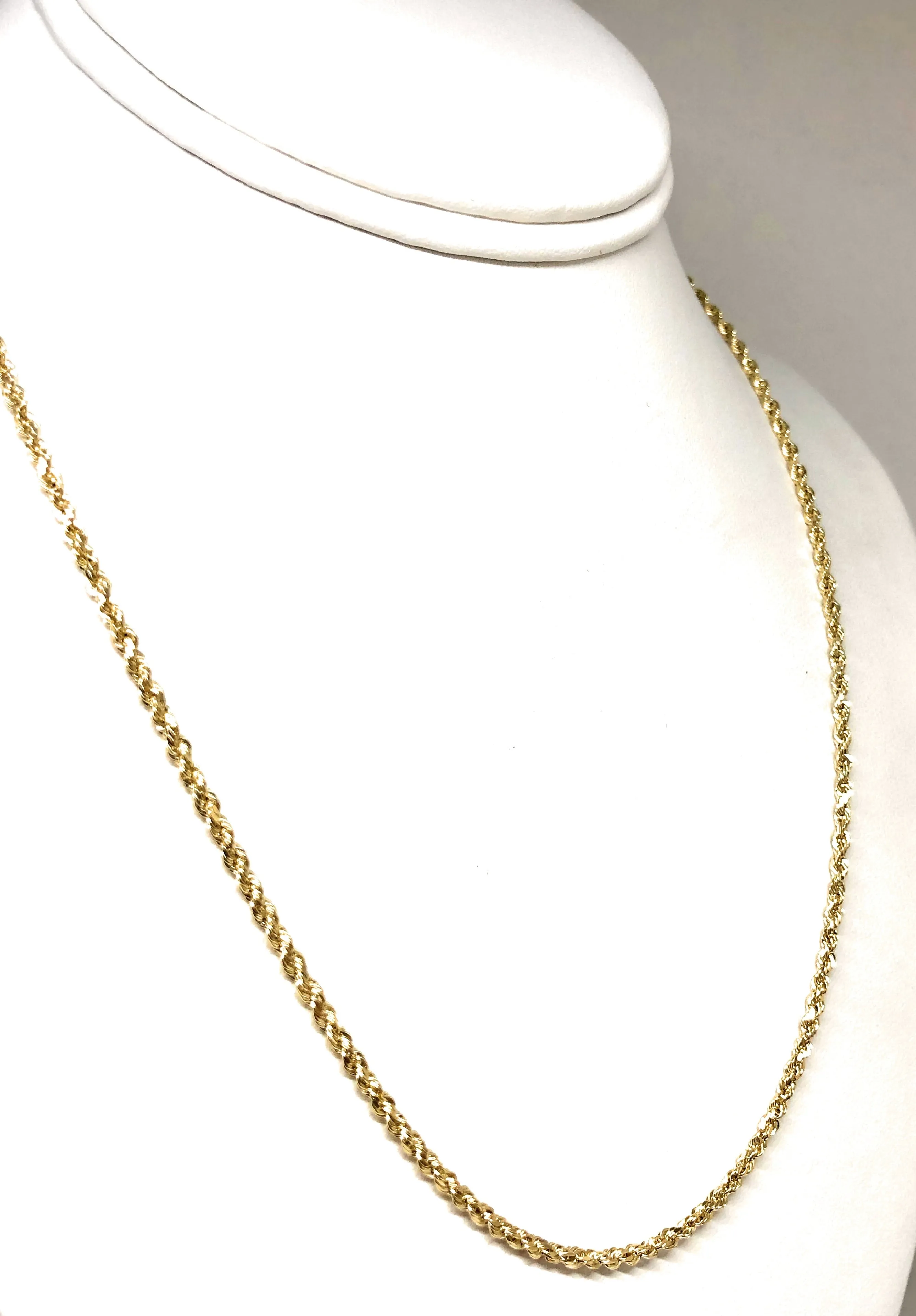 14k Solid Gold Yellow Rope Chain 18-26 inches 2.5mm (Semi-Hollow Style)