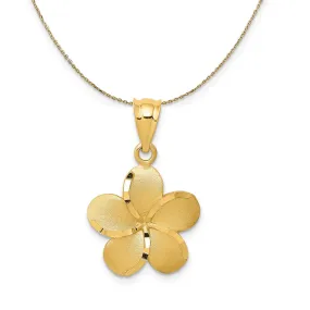 14k Yellow Gold 14mm Diamond Cut Plumeria Necklace