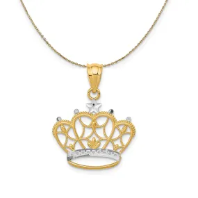 14k Yellow Gold and Rhodium Two Tone Crown Necklace