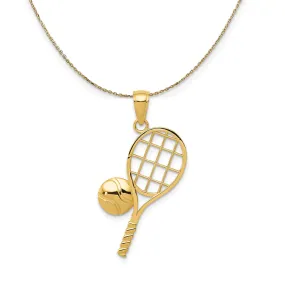 14k Yellow Gold Diamond Cut Tennis Racquet and Ball Necklace