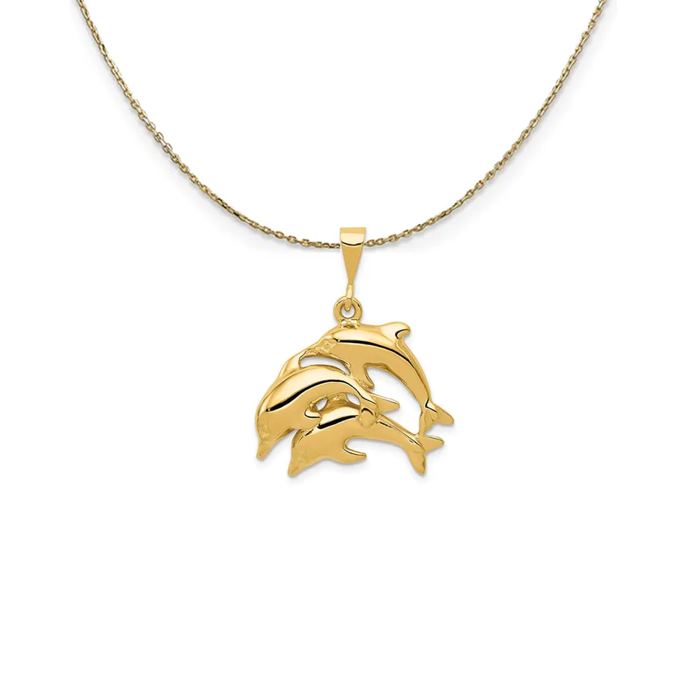 14k Yellow Gold Dolphin Pod Necklace