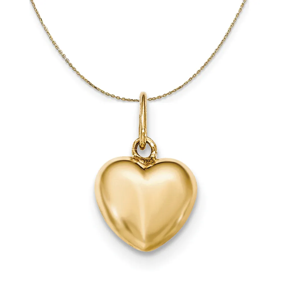 14k Yellow Gold Hollow Puffed Heart Necklace