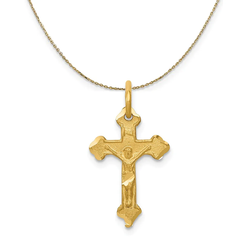 14k Yellow Gold, INRI Budded Crucifix Necklace