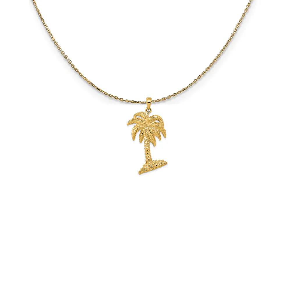 14k Yellow Gold Large Textured Palm Tree Necklace