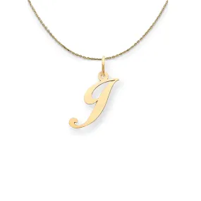 14k Yellow Gold LG Fancy Script Initial J Necklace