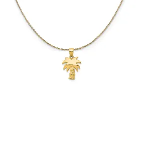 14k Yellow Gold Polished and Textured Palm Tree Necklace