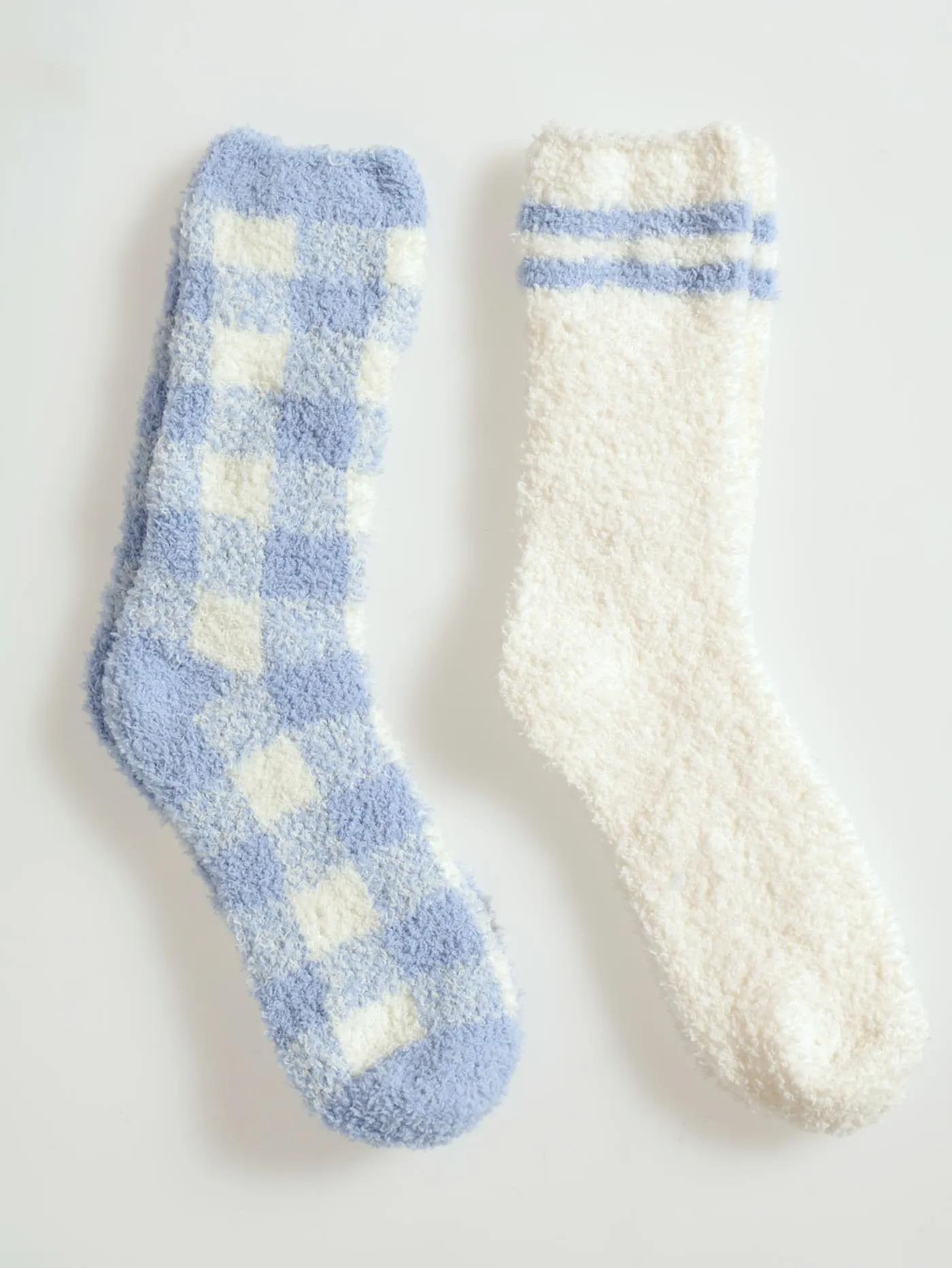 2 Pack Gingham Cosy Socks  - Blue