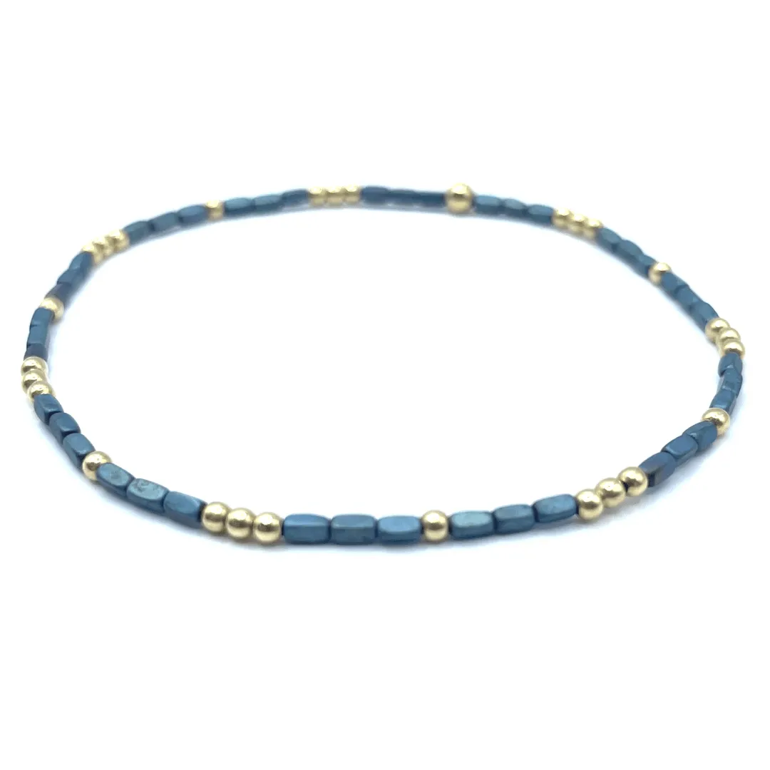 2mm Harbor Blue + Gold Filled Waterproof Bracelet