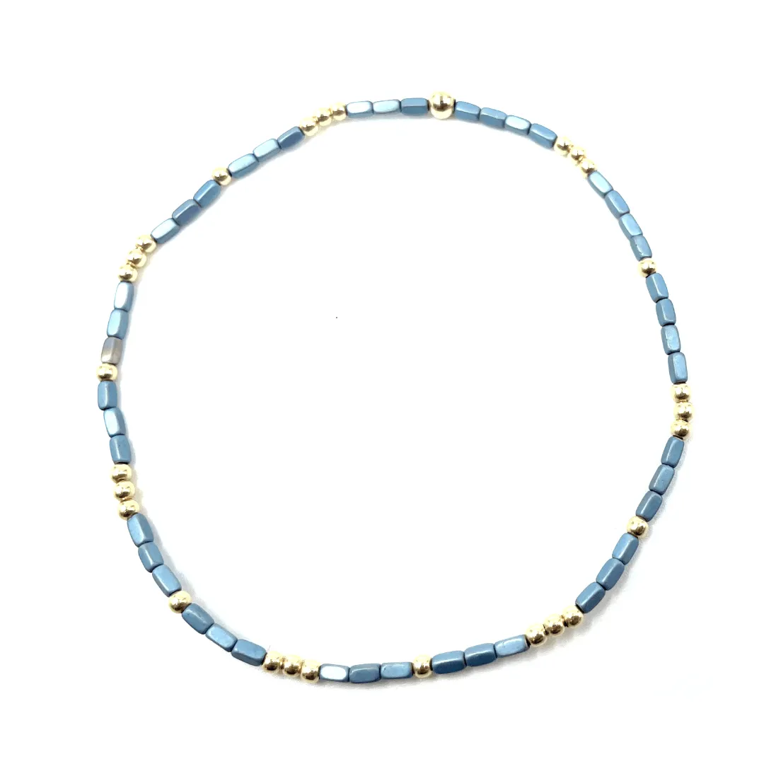 2mm Harbor Blue + Gold Filled Waterproof Bracelet