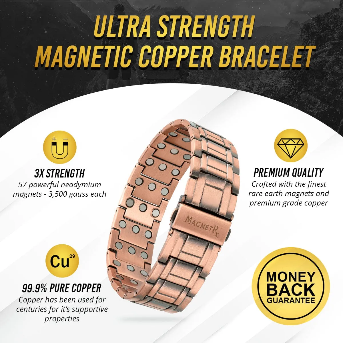 3x Strength Copper Magnetic Bracelet for Men (Stealth)