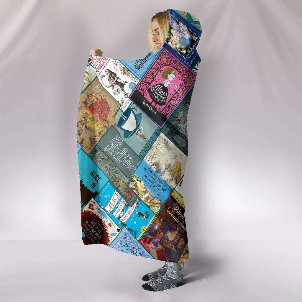 Alice In Wonderland Book Covers Hooded Blanket