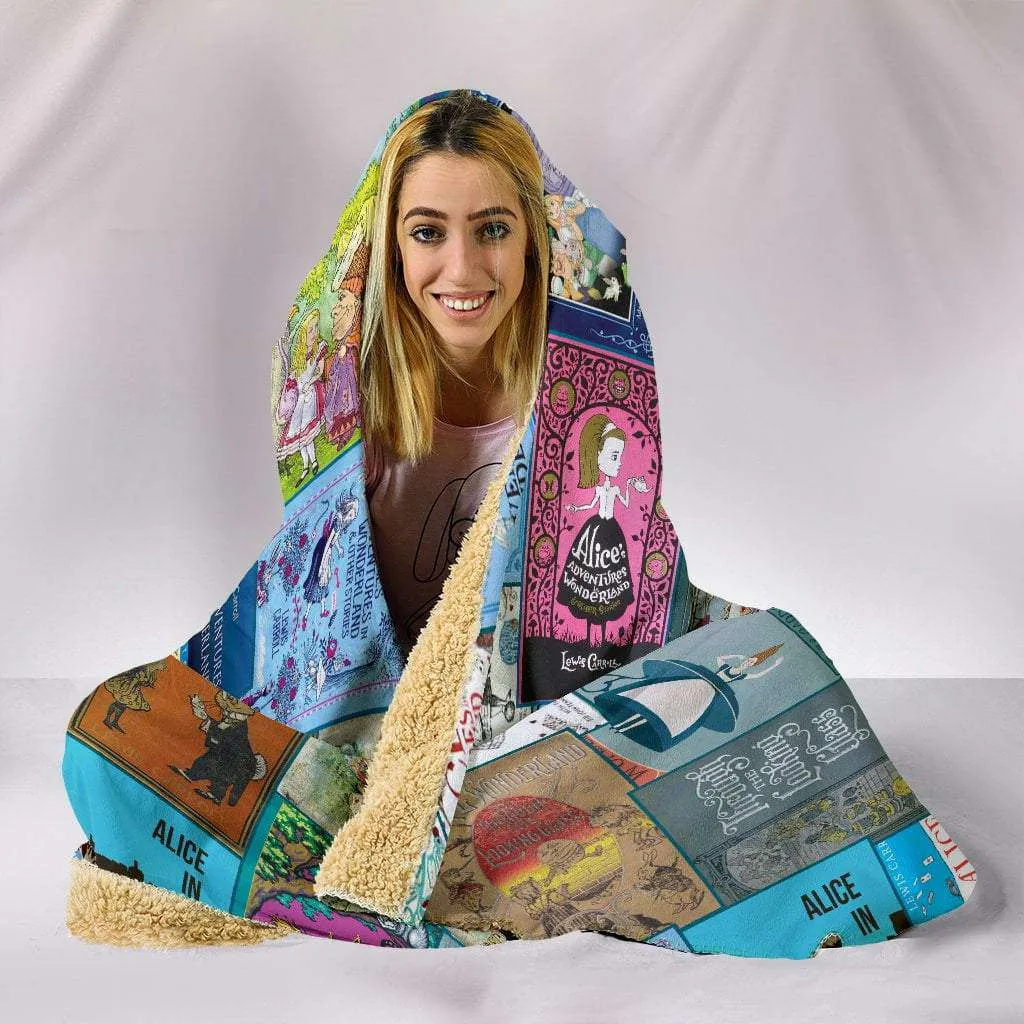 Alice In Wonderland Book Covers Hooded Blanket