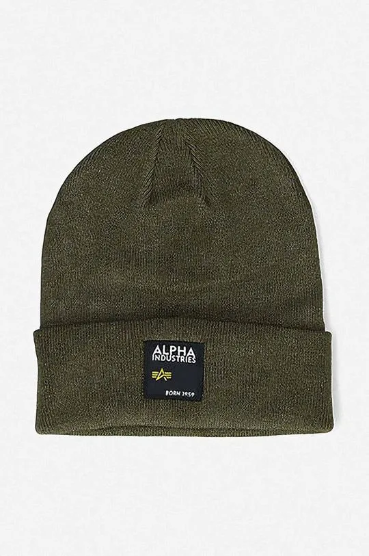 Alpha Industries beanie Label Beanie green color