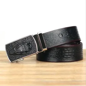 Automatic Buckle Crocodile Leather Textured Pattern Belt for Men