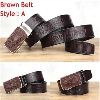 Automatic Buckle Crocodile Leather Textured Pattern Belt for Men