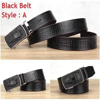 Automatic Buckle Crocodile Leather Textured Pattern Belt for Men