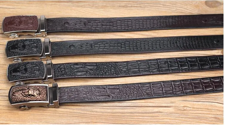 Automatic Buckle Crocodile Leather Textured Pattern Belt for Men