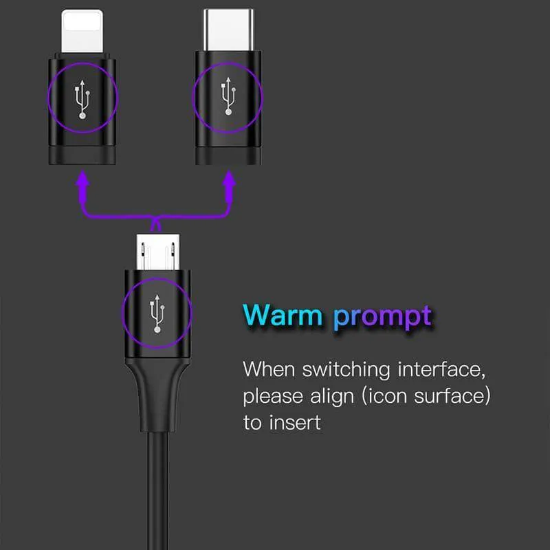 Baseus 3-in-1 USB Cable For iPhone Micro USB Type C Multi Charger Cable