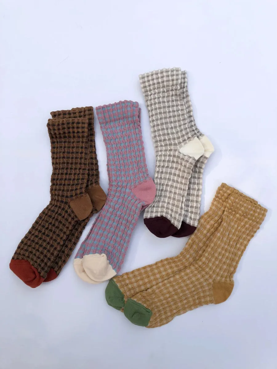 Billy Bamboo Gingham Socks (Earth Tones)