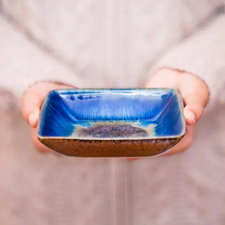 Blanket Creek Pottery - Small Square Plate (Amber Blue)