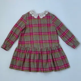 Bonpoint Pink Tartan Brushed Cotton Dress With Crochet Collar: 4 Years