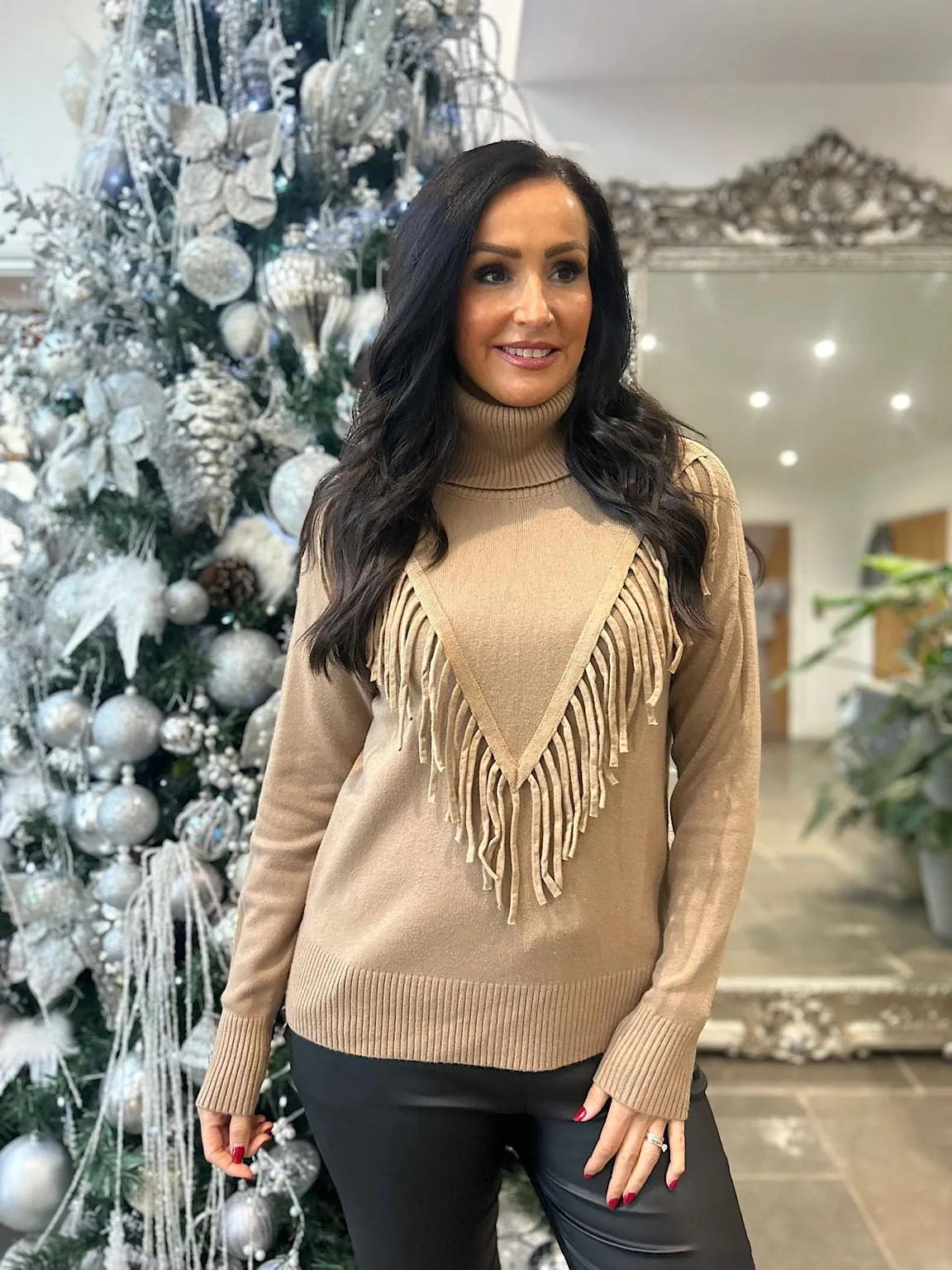 Camel Tassel Front Roll Neck Danni