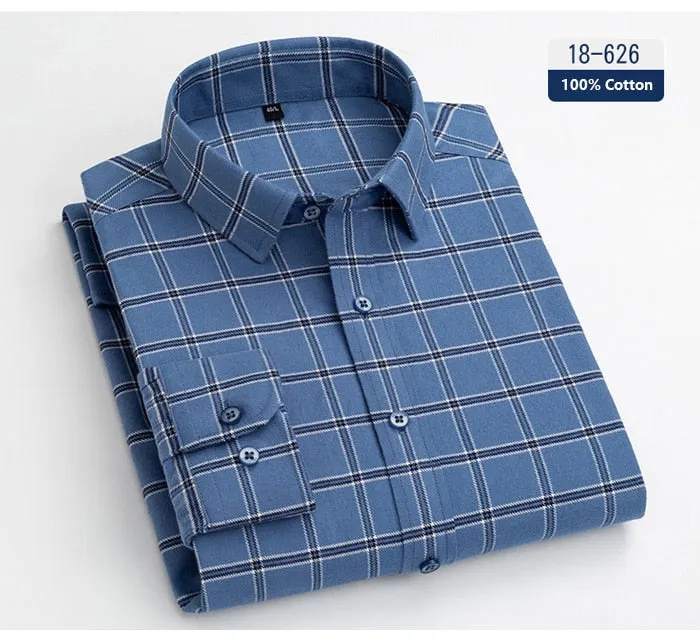 Casual Flannel Plaid Striped Standard-fit Long Sleeve Shirt for Men