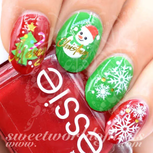 Christmas Nails Snowman Tree Snowflakes Water Decals