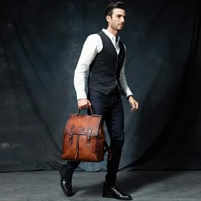 Cow Leather Business Casual Vintage Style Backpack for Men