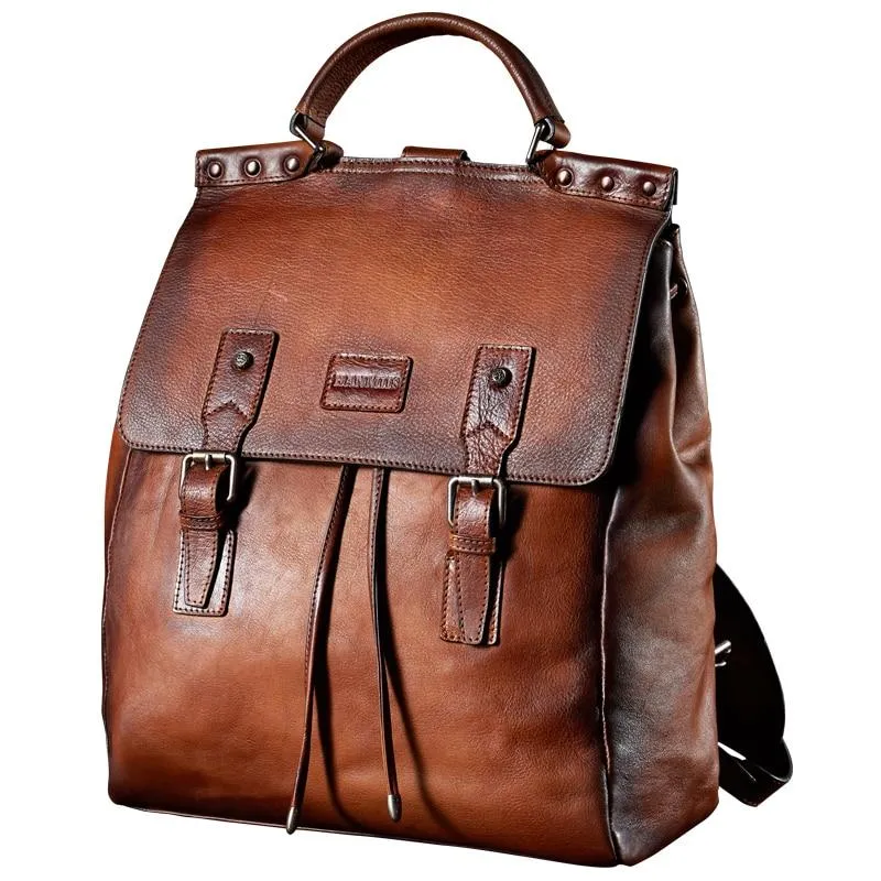 Cow Leather Business Casual Vintage Style Backpack for Men