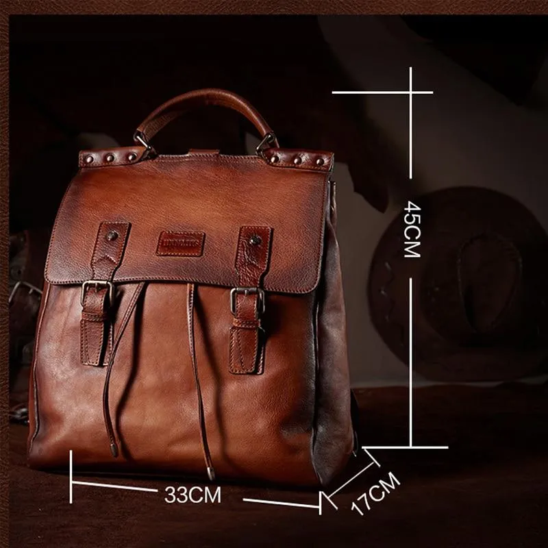 Cow Leather Business Casual Vintage Style Backpack for Men