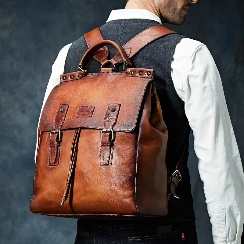 Cow Leather Business Casual Vintage Style Backpack for Men