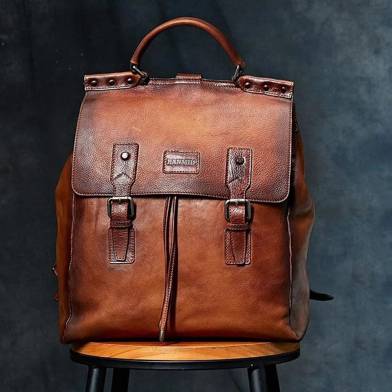 Cow Leather Business Casual Vintage Style Backpack for Men