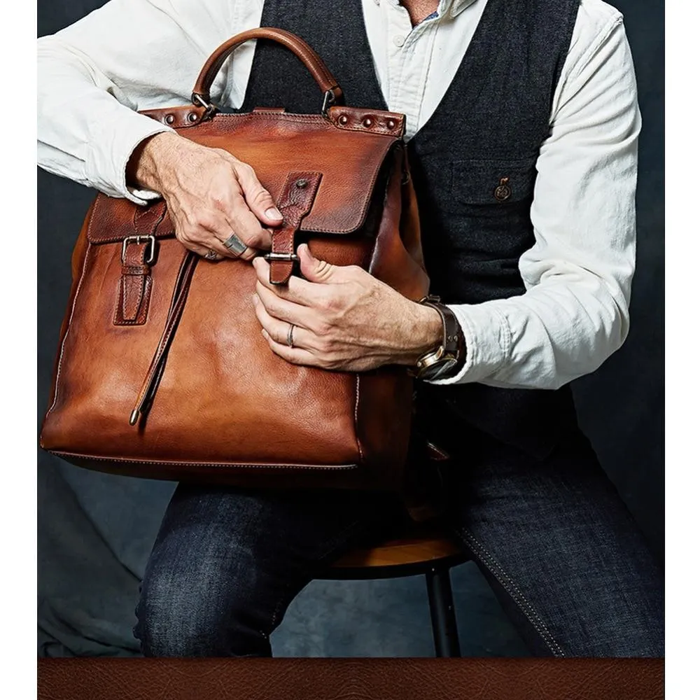 Cow Leather Business Casual Vintage Style Backpack for Men