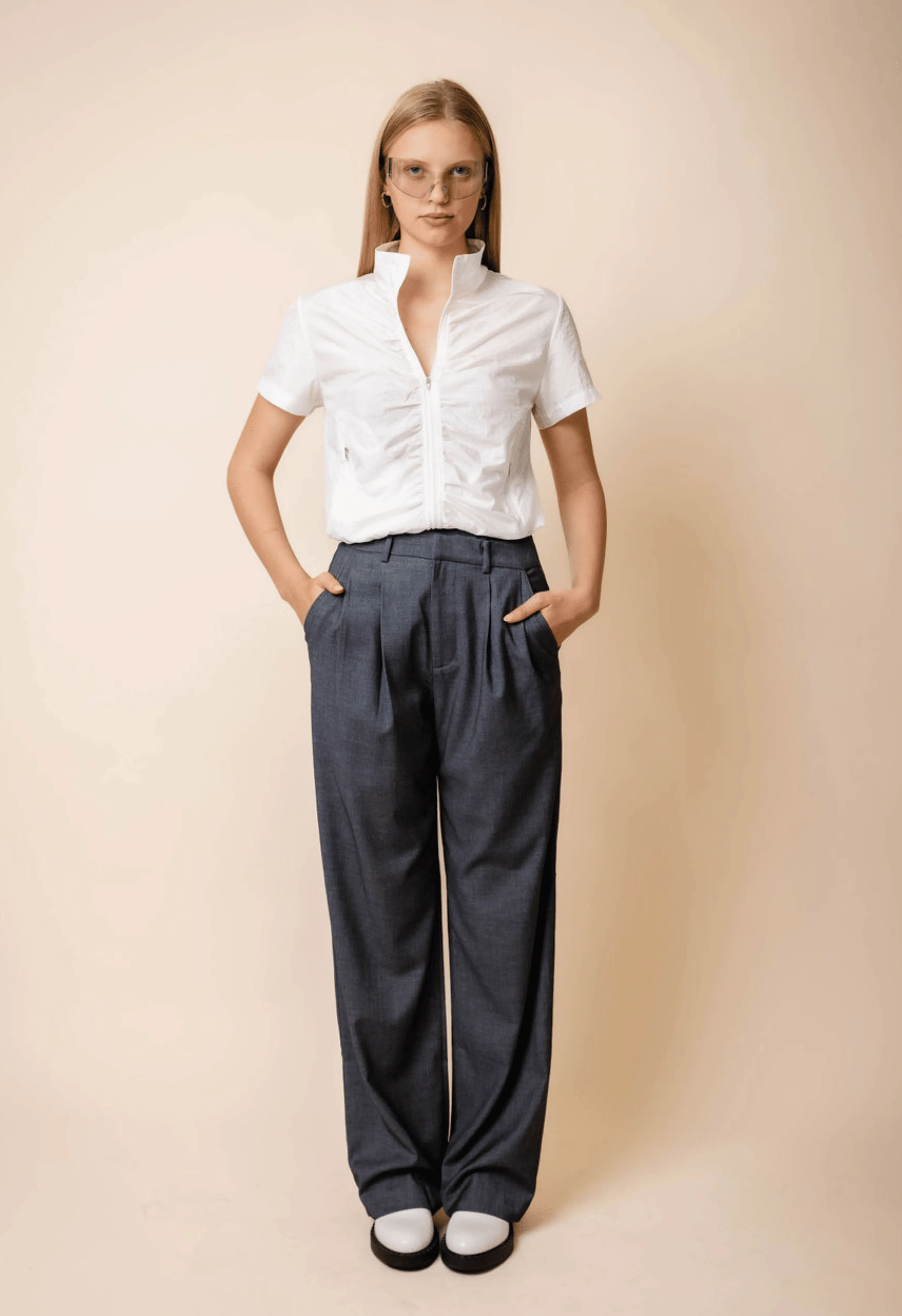 Criss Cross Dress Pant in Charcoal