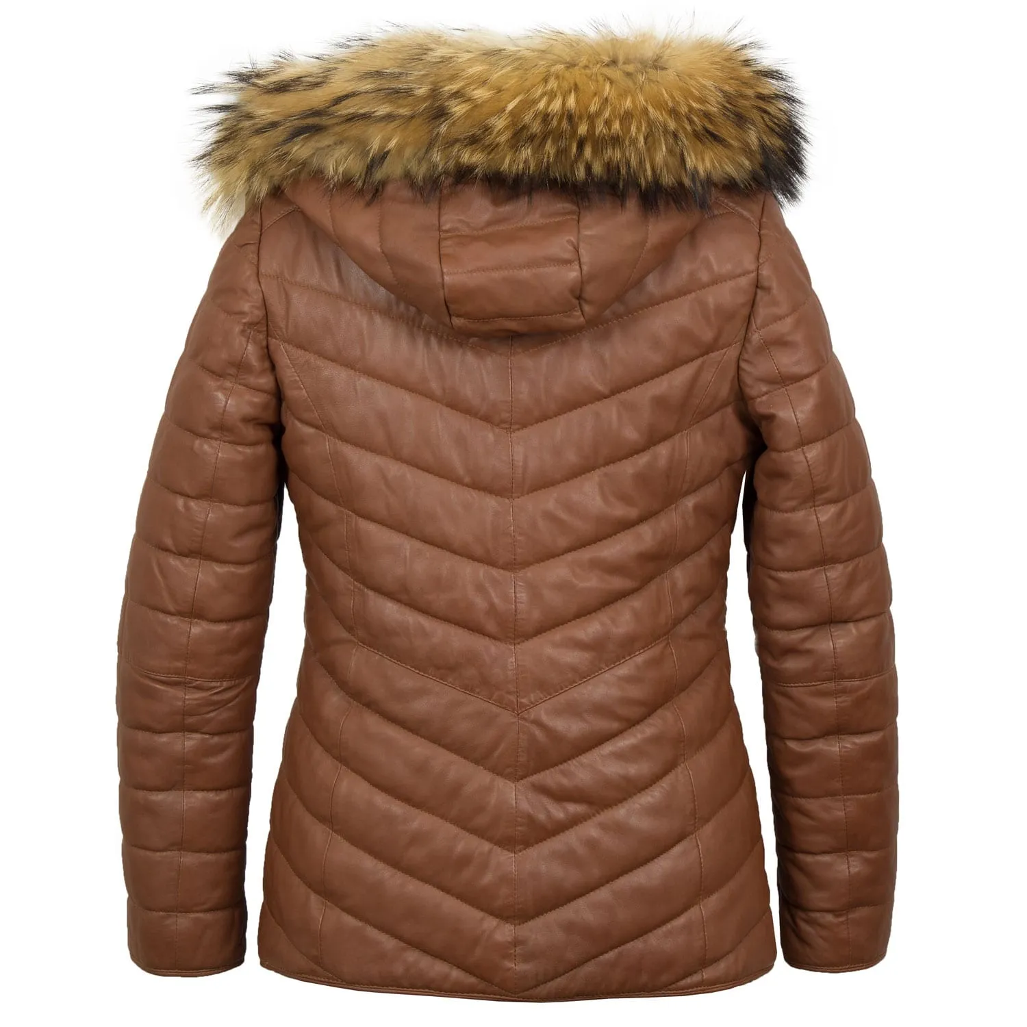 Daisy: Women's Cognac Leather Padded Coat