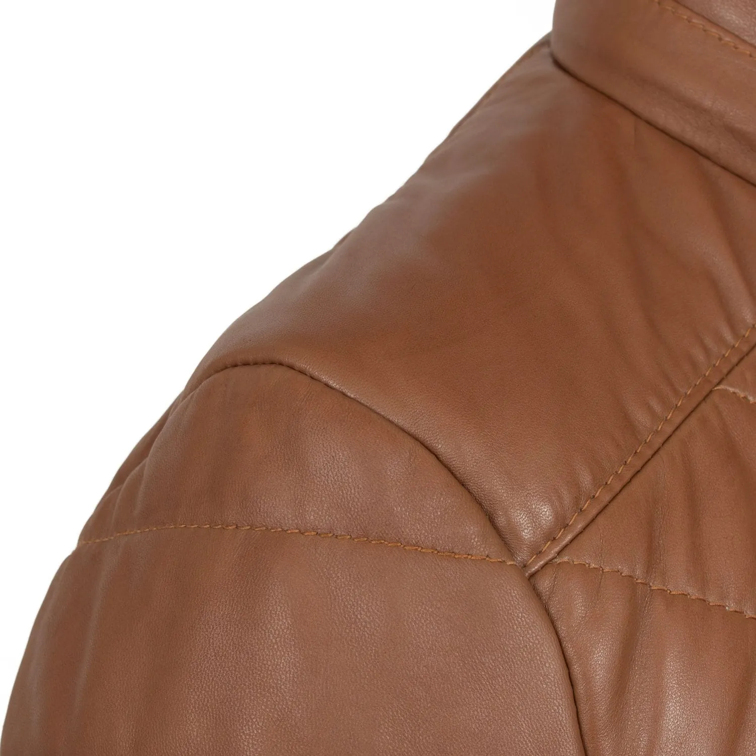 Daisy: Women's Cognac Leather Padded Coat