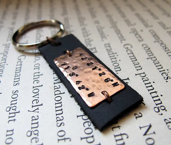 Engraved Stainless Steel and Leather Key Chain