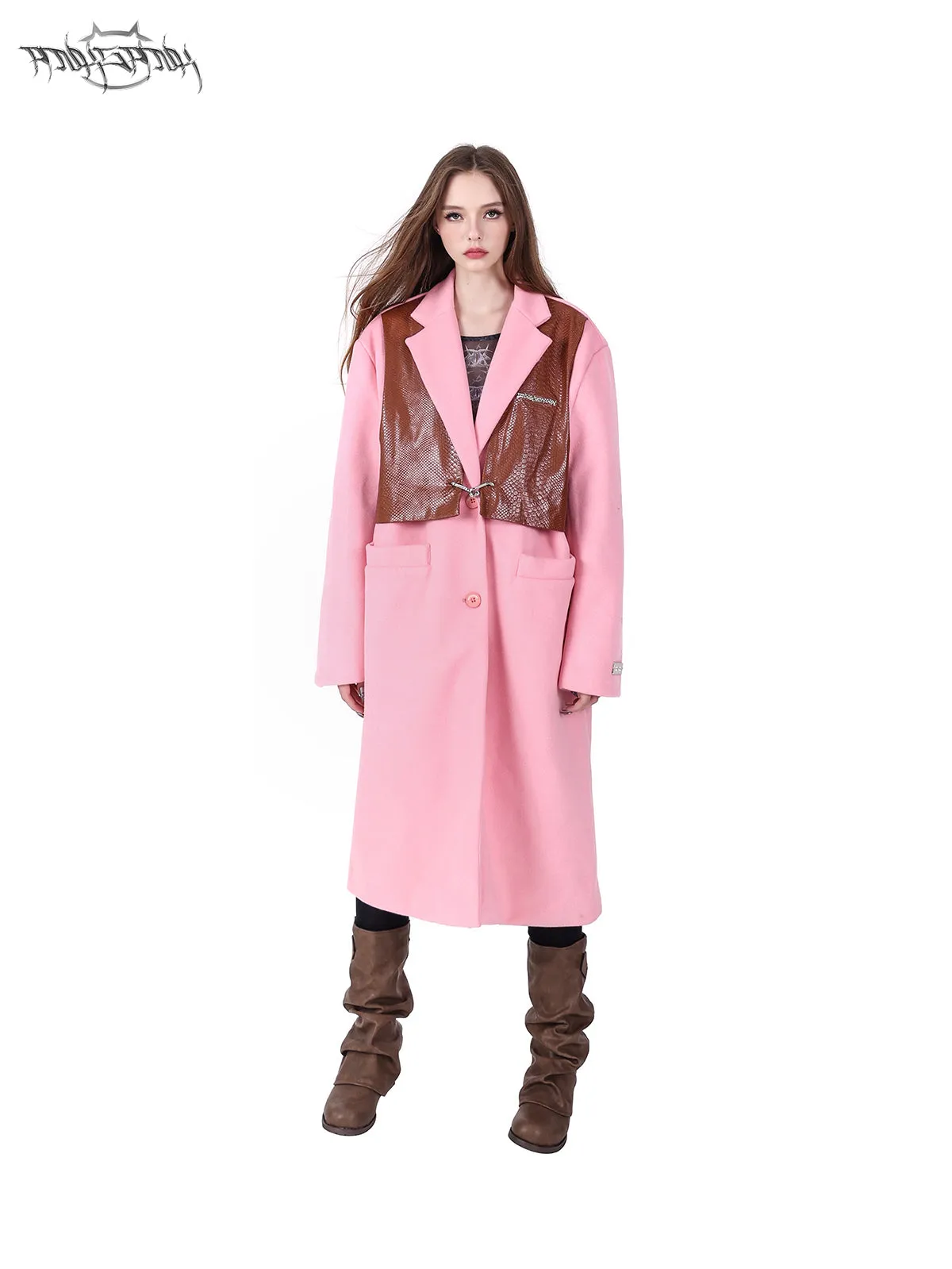 Fake Two-piece Mid-length Shoulder Pads Loose Coat