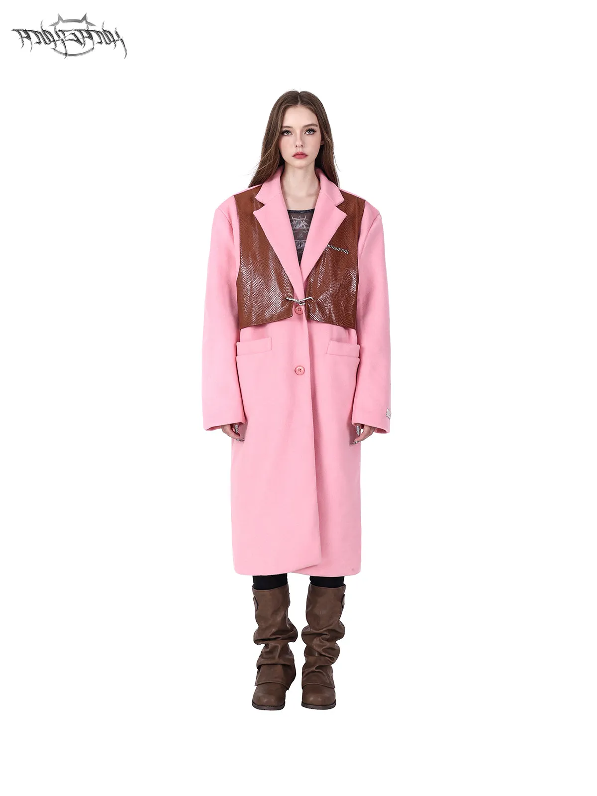 Fake Two-piece Mid-length Shoulder Pads Loose Coat