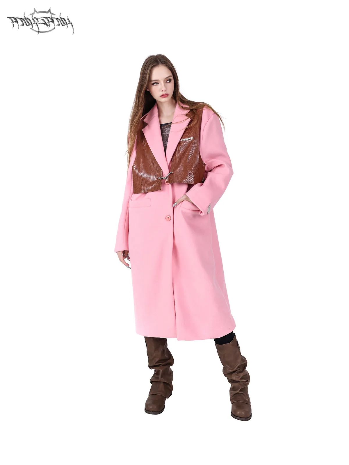 Fake Two-piece Mid-length Shoulder Pads Loose Coat