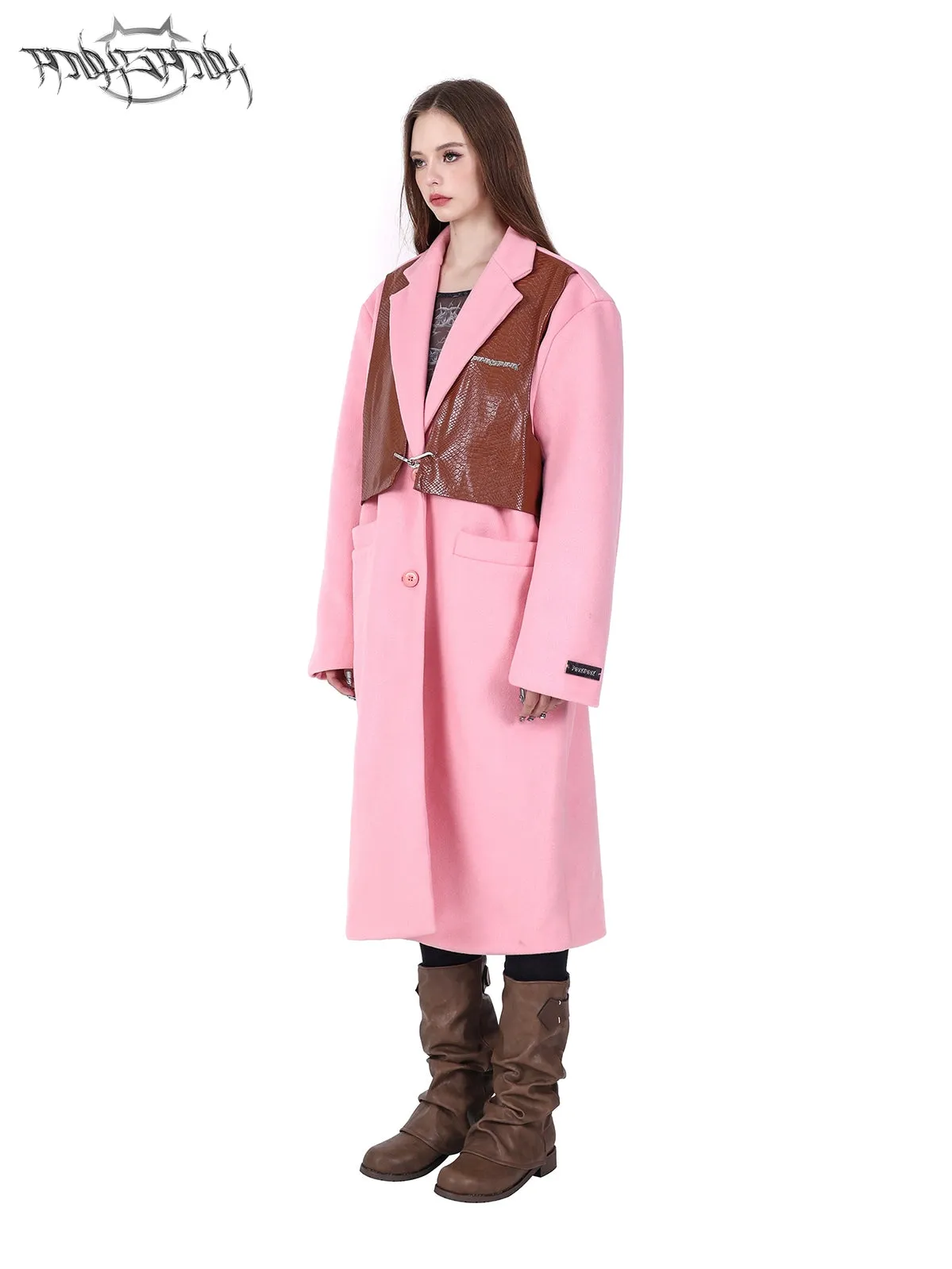 Fake Two-piece Mid-length Shoulder Pads Loose Coat