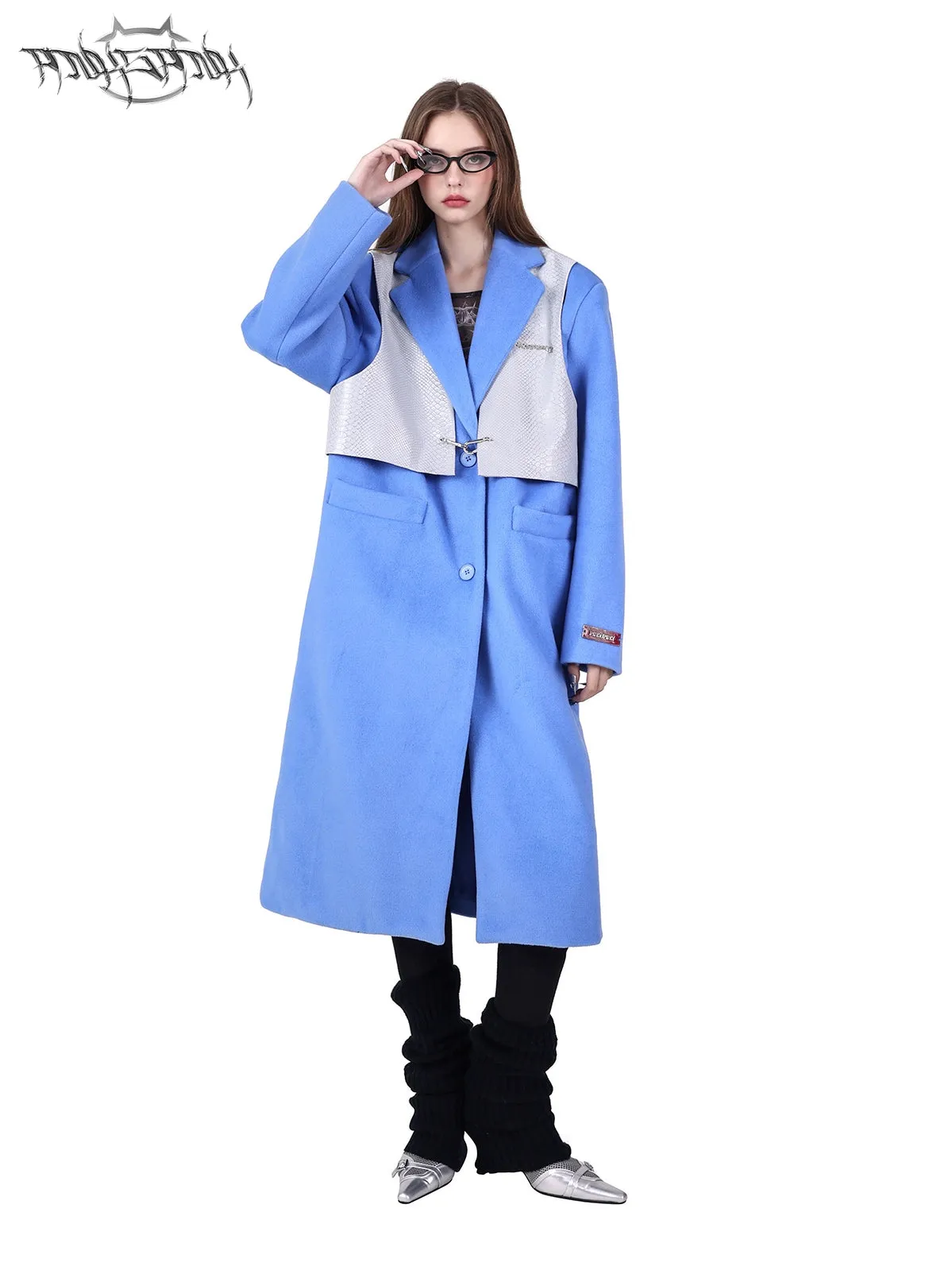 Fake Two-piece Mid-length Shoulder Pads Loose Coat