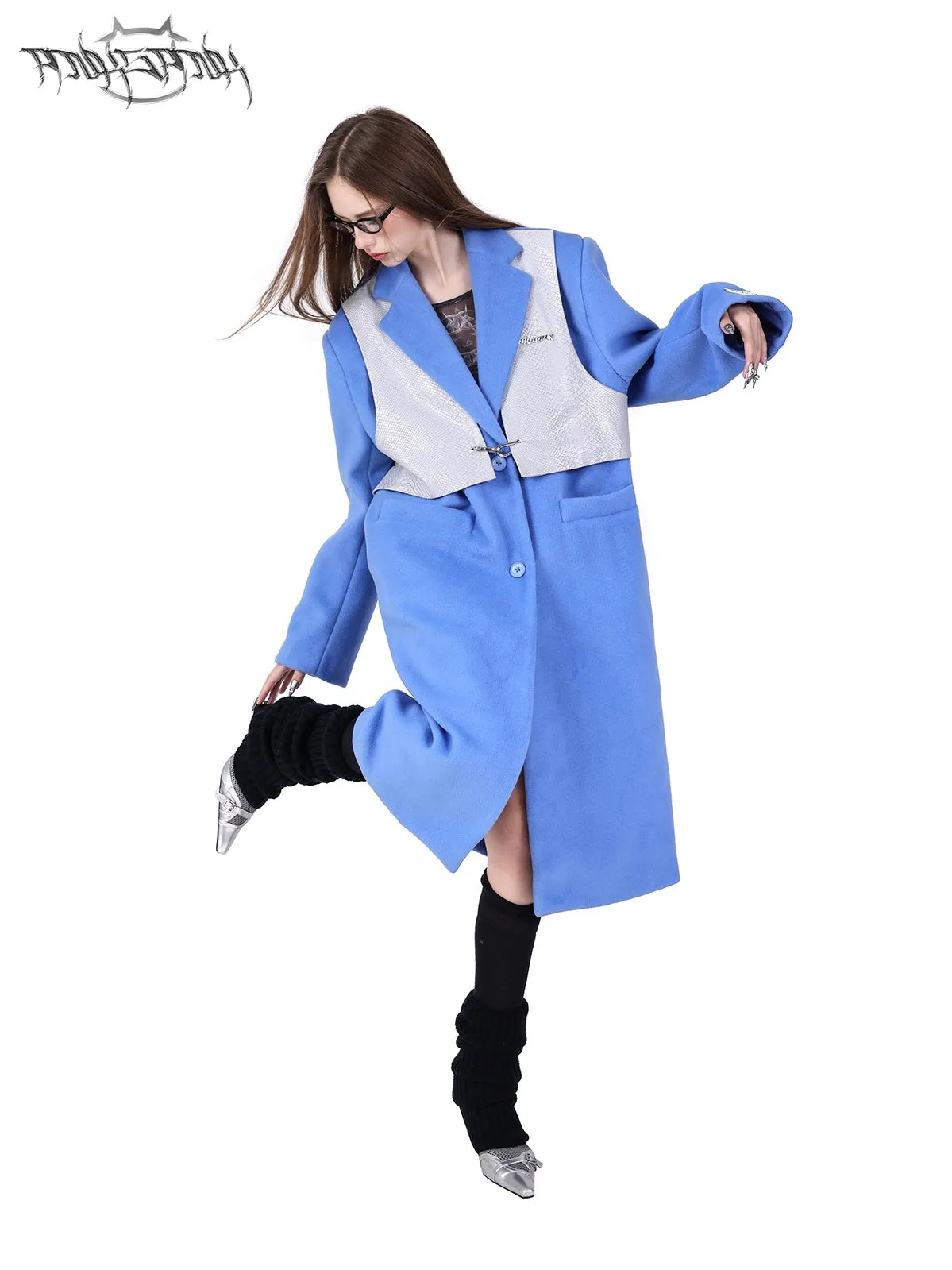 Fake Two-piece Mid-length Shoulder Pads Loose Coat