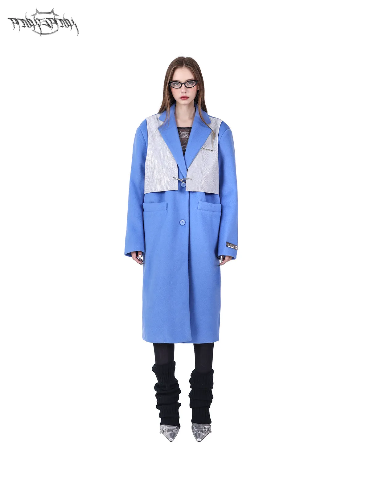 Fake Two-piece Mid-length Shoulder Pads Loose Coat