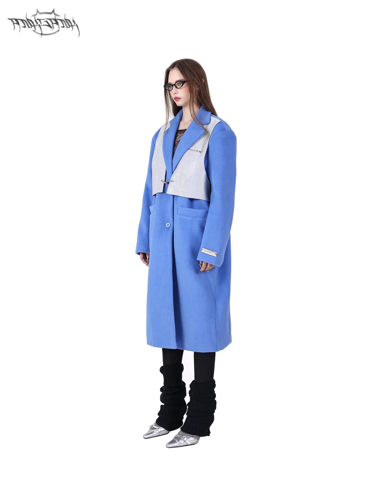 Fake Two-piece Mid-length Shoulder Pads Loose Coat