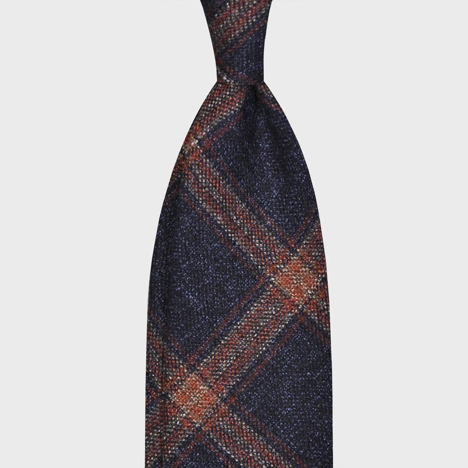 F.Marino Flannel Wool Tie 3 Folds Windowpane Navy Blue