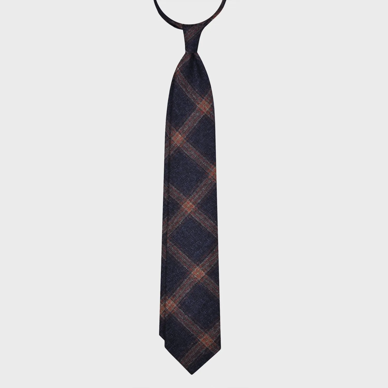 F.Marino Flannel Wool Tie 3 Folds Windowpane Navy Blue